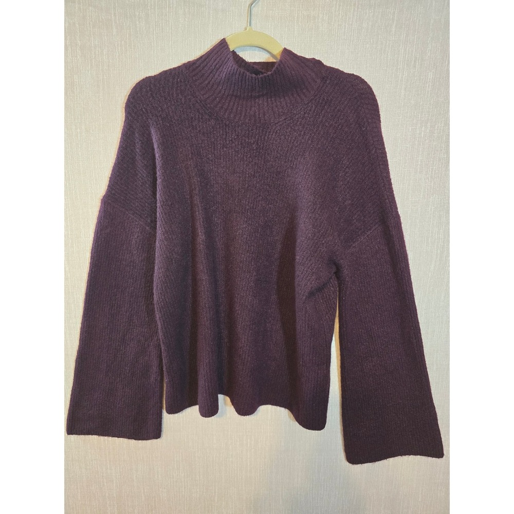 FRENCH CONNECTION Womens Mock Neck Bell Sleeve Knit Sweater Plum Size‎ M